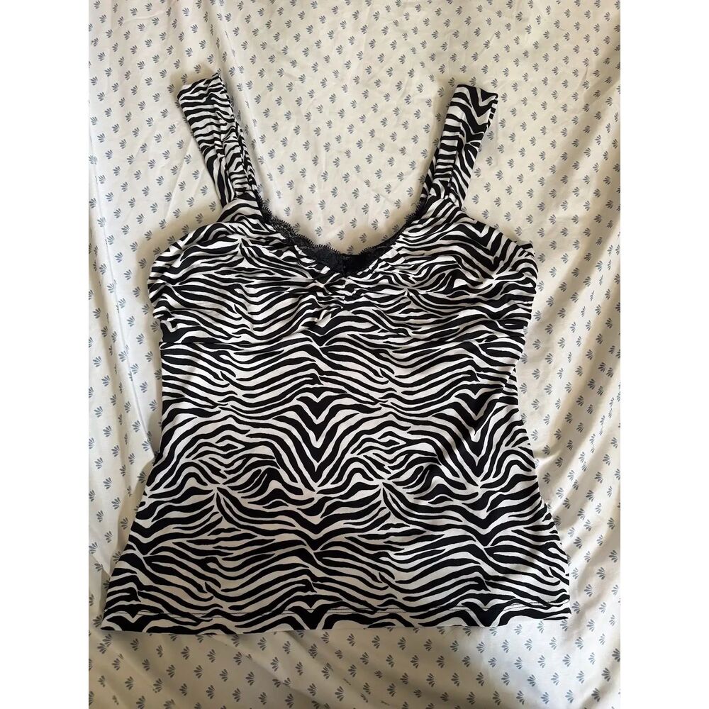 Y2K Zebra Print Tank with Lace Neckline